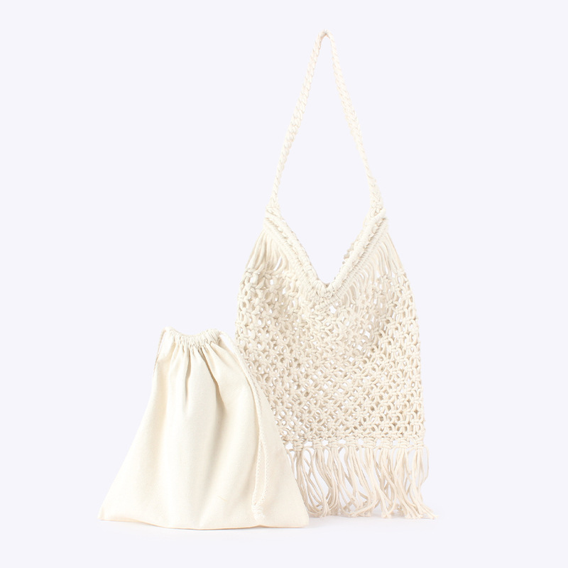 Sac Hobo Femme Style Vacances, Couleur Unie, En Corde Tressée Ajourée