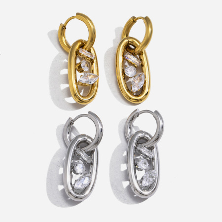 Boucles d'oreilles pendantes pour femmes, en acier inoxydable imperméable, couleur or, forme simple et irrégulière, serties de zircon.
