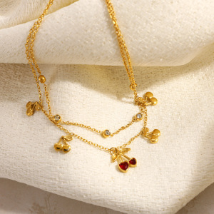 Bracelet De Cheville Sweet Cherry En Acier Inoxydable Étanche Couleur Or Avec Strass h5 Image4