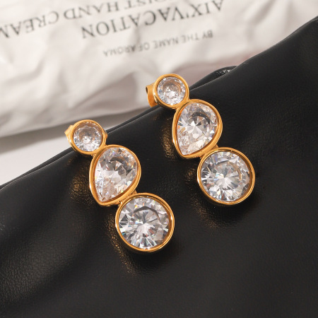 Boucles d'oreilles puces pour femmes en acier inoxydable, étanches, couleur or, avec zircon.