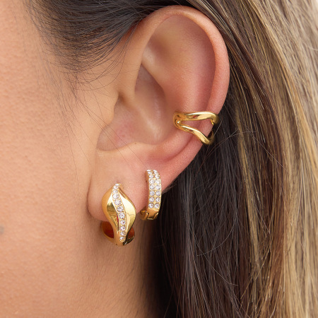 Boucles d'oreilles créoles classiques pour femmes, en acier inoxydable, étanches, couleur or, ornées de strass.