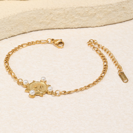 Bracelets à breloques rétro en acier inoxydable étanche couleur or pour femmes