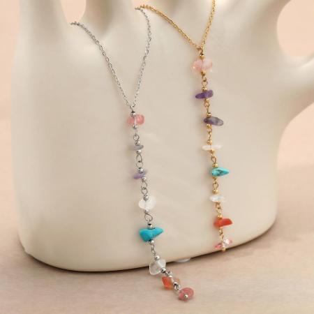 Colliers pendentifs élégants pour femmes, en acier inoxydable, imperméables, couleur or, avec pierres naturelles.