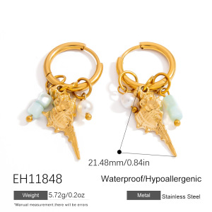Boucles D'Oreilles Pendantes Pour Femme En Forme D'Étoile De Mer, En Acier Inoxydable Étanche, Couleur Or, Motif Coquillage. h5 