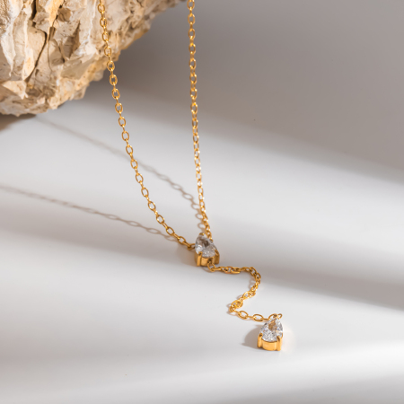 Colliers pendentifs pour femmes en acier inoxydable étanche, couleur or, ornés de zircon, forme goutte d'eau, style luxueux et simple