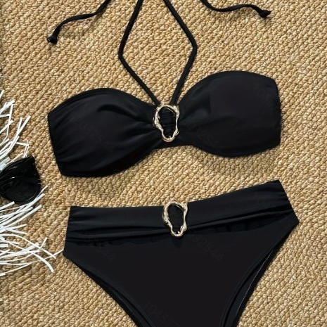 Ensemble Bikini De Plage Simple Et Haut De Gamme En Polyester Uni h5Image3