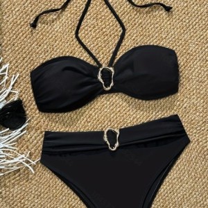 Ensemble Bikini De Plage Simple Et Haut De Gamme En Polyester Uni h5 Image3