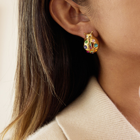 Boucles d'oreilles puces pour femmes, en acier inoxydable doré, imperméables, en forme d'insectes mignons, ornées de strass.