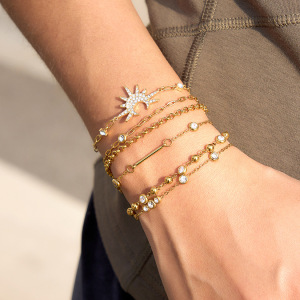 Bracelet À Breloques Pour Femme En Acier Inoxydable Étanche, Forme Soleil, Couleur Or, Zircon. h5 Image3