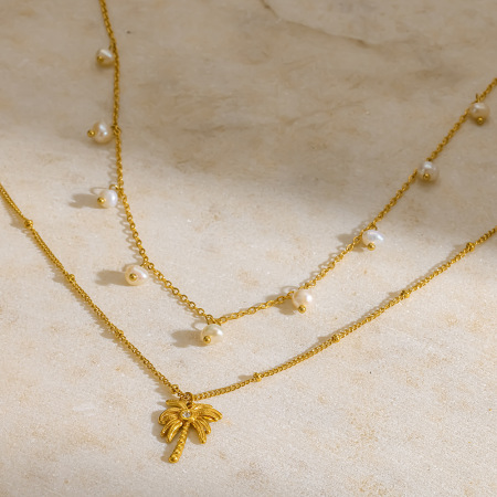Colliers pendentifs pour femmes, collection Simple, motif plante à pompon quotidien, en acier inoxydable étanche couleur or et zircon. 2