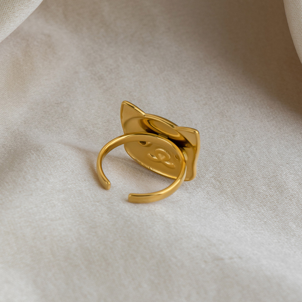 Bagues Minimalistes En Acier Inoxydable Étanche Couleur Or Avec Zircon, Collection Simple Series Daily Animal h5Image3