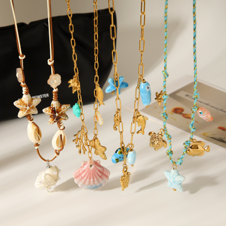 Colliers pendentifs pour femmes, style plage, en acier inoxydable, étanches, couleur or 2