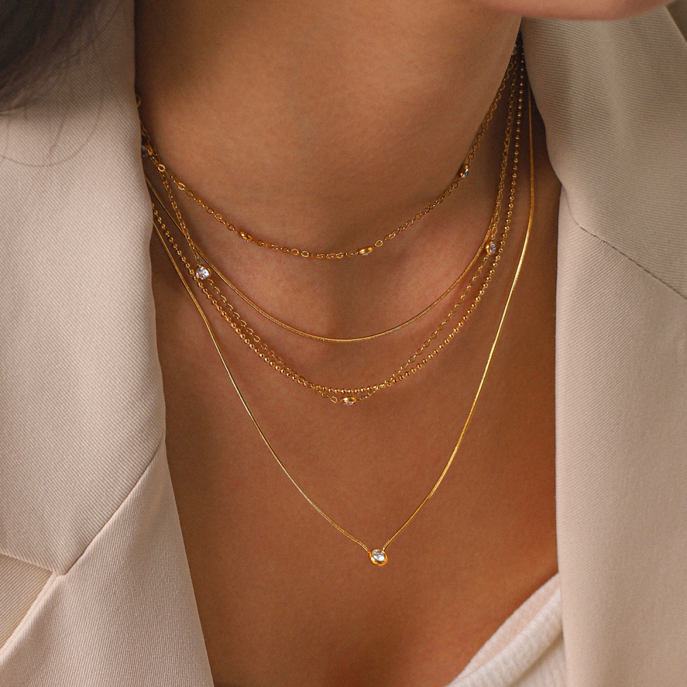 Colliers Superposés Pour Femmes, En Acier Inoxydable, Couleur Or, Avec Zircon, Collection Simple Series Daily Chain Image4