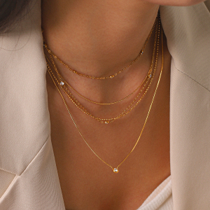Colliers Superposés Pour Femmes, En Acier Inoxydable, Couleur Or, Avec Zircon, Collection Simple Series Daily Chain h5 Image4