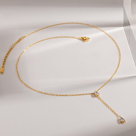 Colliers pendentifs pour femmes en acier inoxydable étanche, couleur or, ornés de zircon, forme goutte d'eau, style luxueux et simple 2