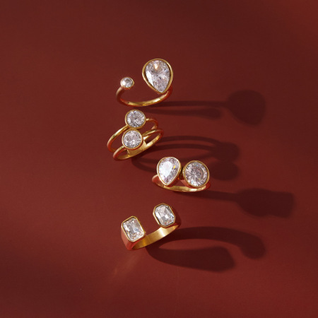 Bagues pour femmes en acier inoxydable de forme simple et irrégulière, étanches, couleur or, serties de zircon.
