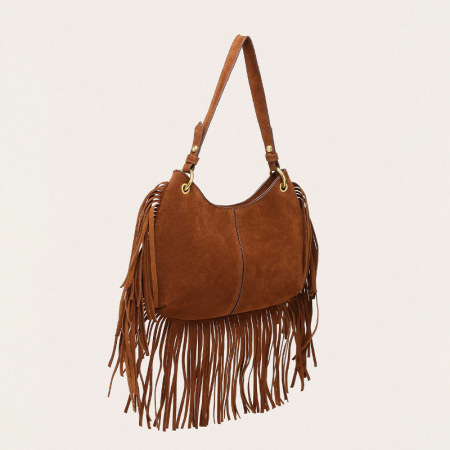 Sac cabas femme en daim à pompons style streetwear 2