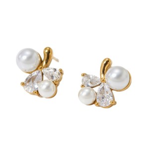 Boucles D'Oreilles Puces Pour Femme, Style Romantique Et Élégant, En Acier Inoxydable, Étanches, Couleur Or, Avec Zircon. h5 Image5