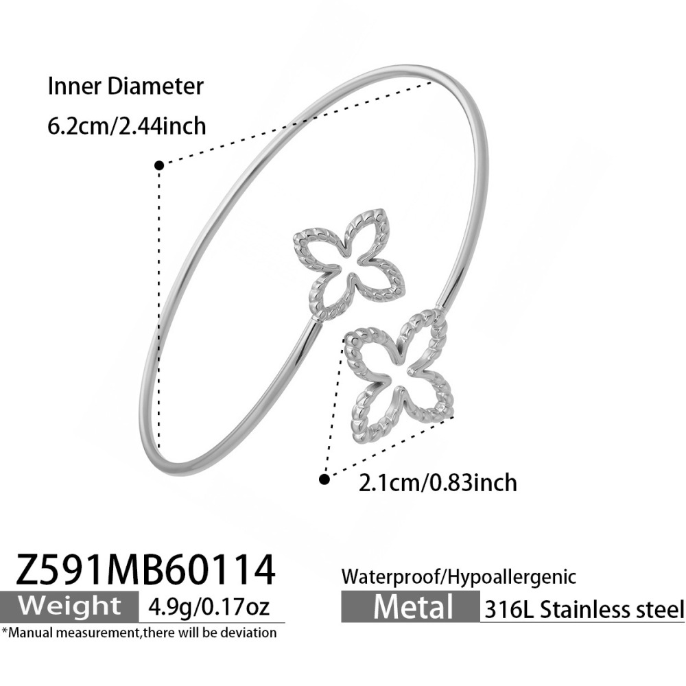 Bracelets Manchettes Pour Femmes En Acier Inoxydable, Étanches, Couleur Or, Avec Motif Floral Simple