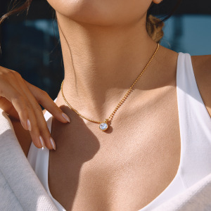 Colliers Pendentifs Pour Femmes En Forme De Cœur Goutte Simple, En Acier Inoxydable Étanche, Couleur Or Et Zircon. h5 Image4