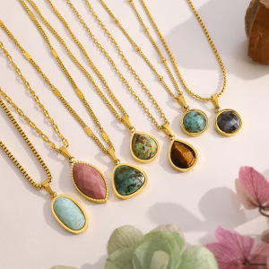 Pendentifs Pour Femmes En Forme De Goutte, En Acier Inoxydable Étanche, Couleur Or, Avec Pierre Naturelle h5 Image3