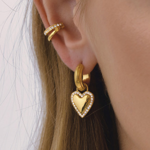 Boucles D'Oreilles Pendantes Pour Femme, En Acier Inoxydable Doré, Ornées De Strass Et Représentant Un Cœur Simple. h5 Image4