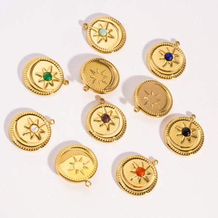 Pendentif classique DIY en acier inoxydable, étanche, couleur or, avec pierre naturelle, pour femme 2