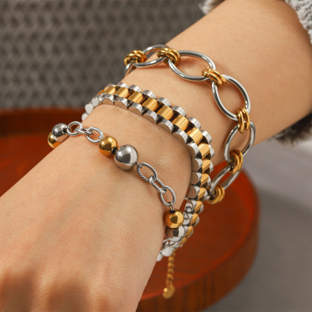 Bracelets À Maillons Pour Femmes Daily Chain En Acier Inoxydable Étanche, Couleurs Assorties 2