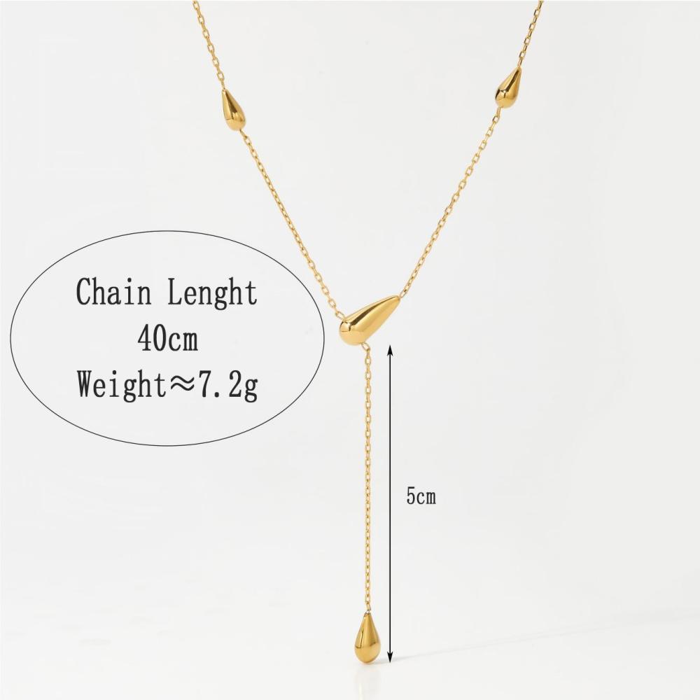 Colliers Pendentifs Pour Femmes En Acier Inoxydable Étanche, Couleur Or, Avec Lignes Simples En Forme De Goutte h5Image6