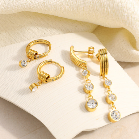 Boucles d'oreilles pendantes pour femme, en acier inoxydable, étanches, couleur or, avec zircon. 2