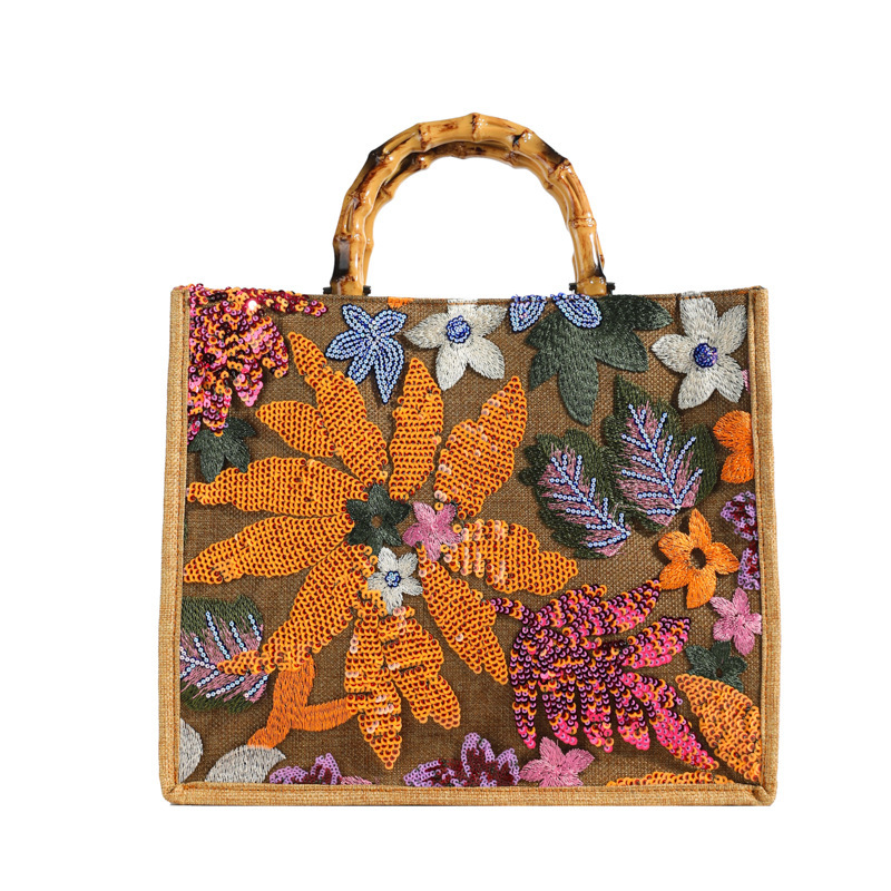 Sac À Main Léger Et Luxueux Pour Femme, Orné De Perles Et De Broderies Florales. 