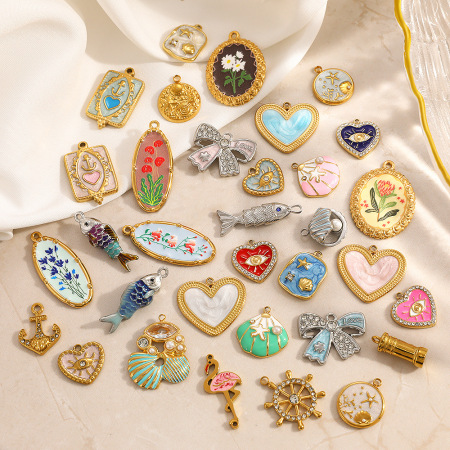 Pendentifs pour femmes en acier inoxydable étanche, motif tortue, fruit et animal, collection Simple Series DIY