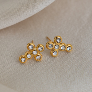Boucles D'Oreilles Puces Simple Series Daily Cross En Acier Inoxydable Étanches Pour Femmes h5 Image3