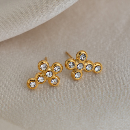 Boucles d'oreilles puces Simple Series Daily Cross en acier inoxydable étanches pour femmes 2