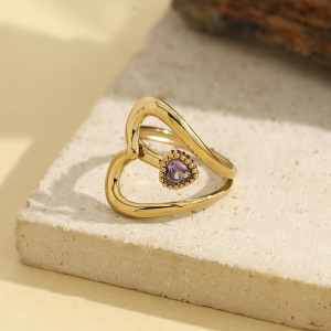 Bague Pour Femme En Acier Inoxydable Doré, Ornée D'Un Zircon Et Sertie D'Un Cœur Simple. h5 Image4
