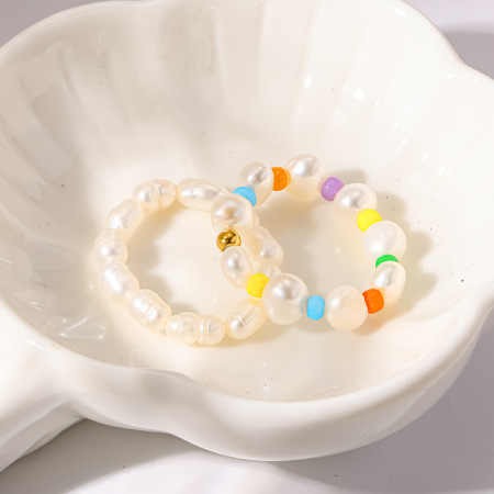 Bagues perlées couleur or, perles artificielles, collection Simple Series Daily Beads 2