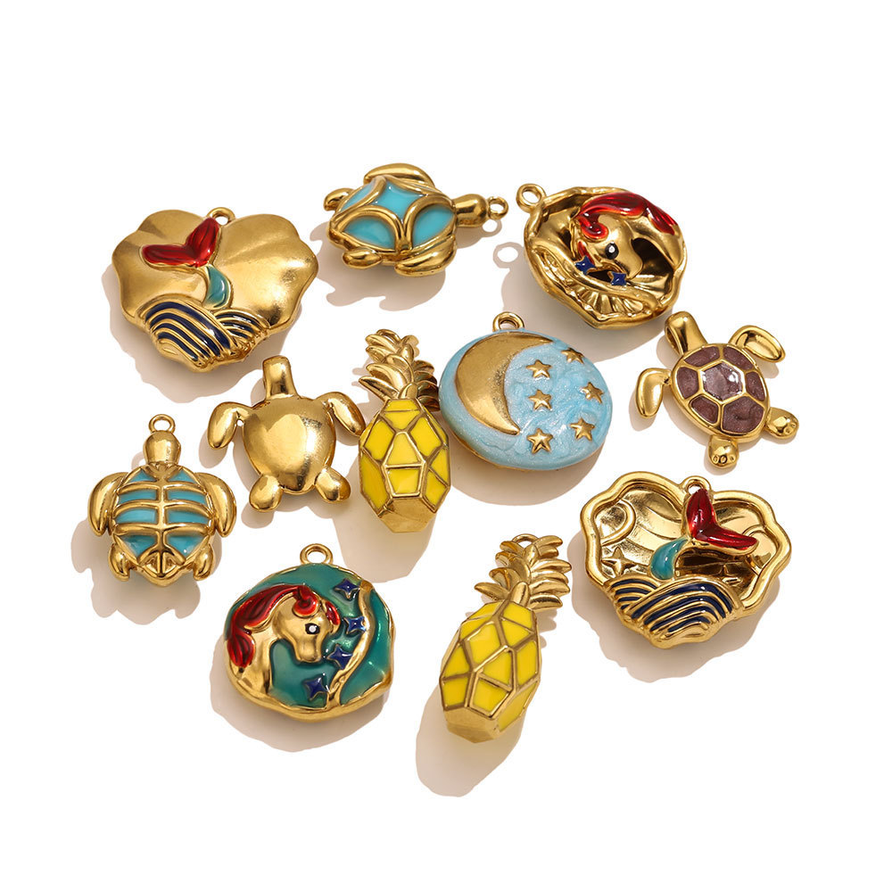 Pendentifs Pour Femmes En Acier Inoxydable, Couleur Or, Motif Tortue, Fruit Et Coquillage Soleil, Série Simple À Faire Soi-Même h5Image5