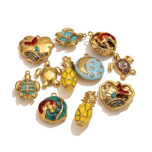 Pendentifs Pour Femmes En Acier Inoxydable, Couleur Or, Motif Tortue, Fruit Et Coquillage Soleil, Série Simple À Faire Soi-Même h5 Image5