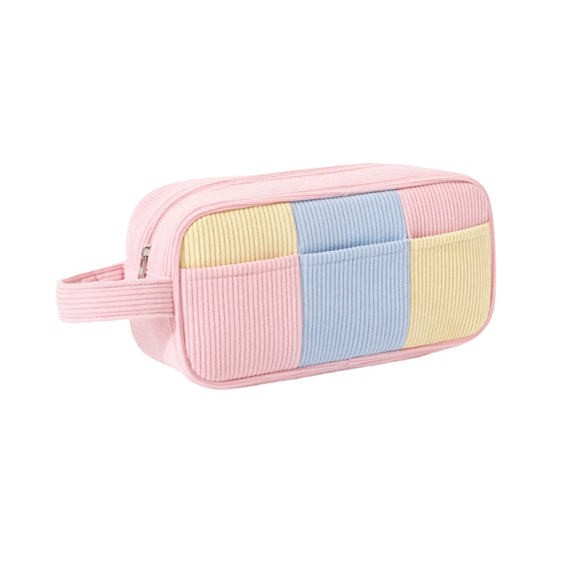 Trousses À Maquillage Pour Femmes En Velours Côtelé À Carreaux Simples Et Multicolores