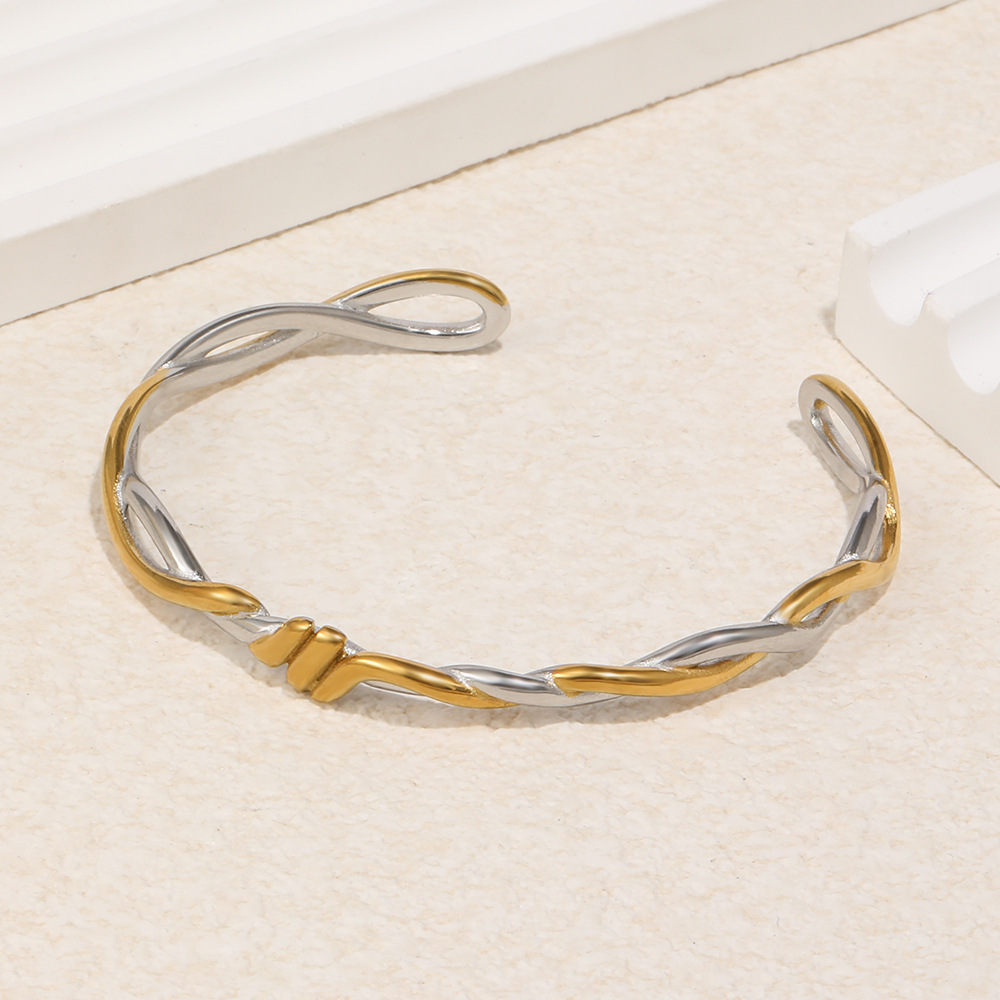 Bracelets Manchettes Pour Femmes En Acier Inoxydable, Étanches, À Torsion Simple Et De Couleurs Assorties Image3
