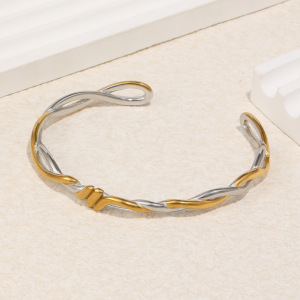 Bracelets Manchettes Pour Femmes En Acier Inoxydable, Étanches, À Torsion Simple Et De Couleurs Assorties h5 Image3