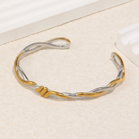 Bracelets manchettes pour femmes en acier inoxydable, étanches, à torsion simple et de couleurs assorties 2