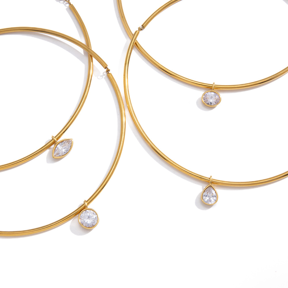 Colliers Pendentifs Pour Femmes En Acier Inoxydable, Étanches, Couleur Or, Avec Zircon Et Motif Goutte Simple h5Image6