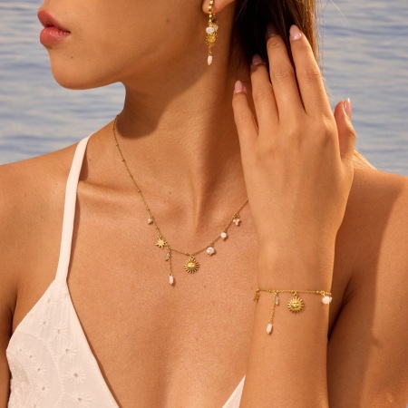 Ensembles de bijoux pour femmes Simple Series Daily Sun en acier inoxydable étanche couleur or