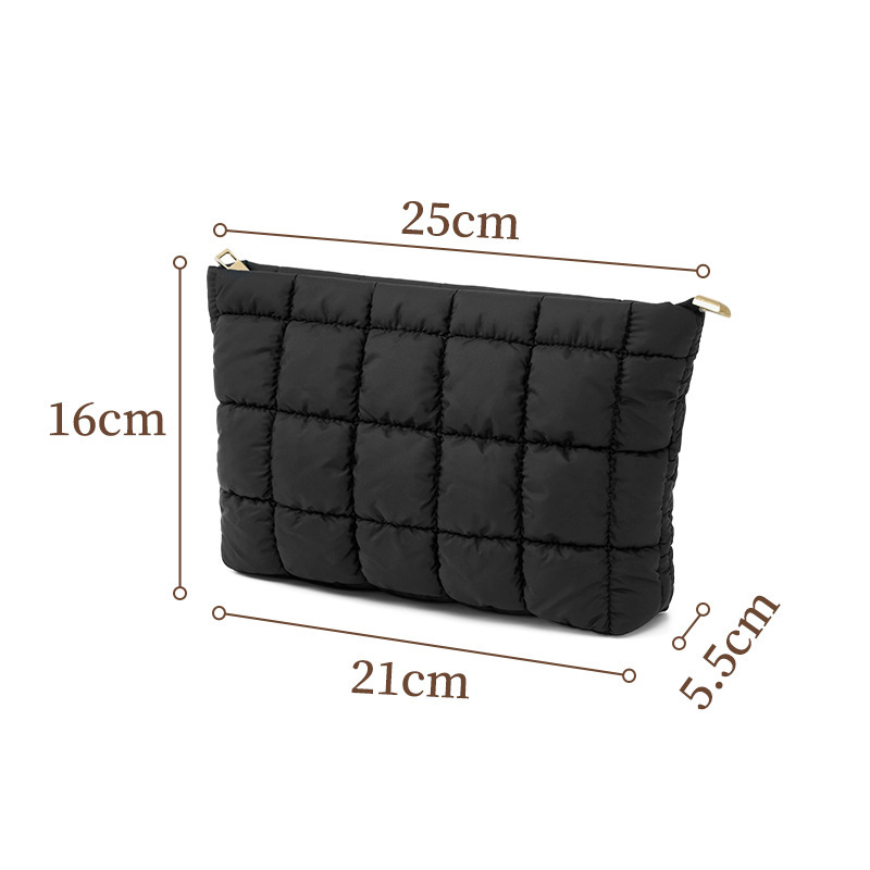 Trousses À Maquillage Pour Femmes En Tissu À Carreaux Simples Et Bouffantes 
