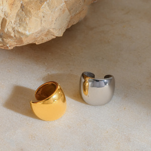 Boucles D'Oreilles Manchettes Simples En Acier Inoxydable Imperméable Couleur Or Pour Femmes h5 Image2
