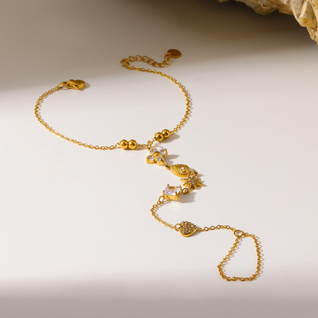 Chaîne de poignet luxueuse en forme de cœur et goutte, en acier inoxydable étanche, couleur or, ornée de zircon. 2