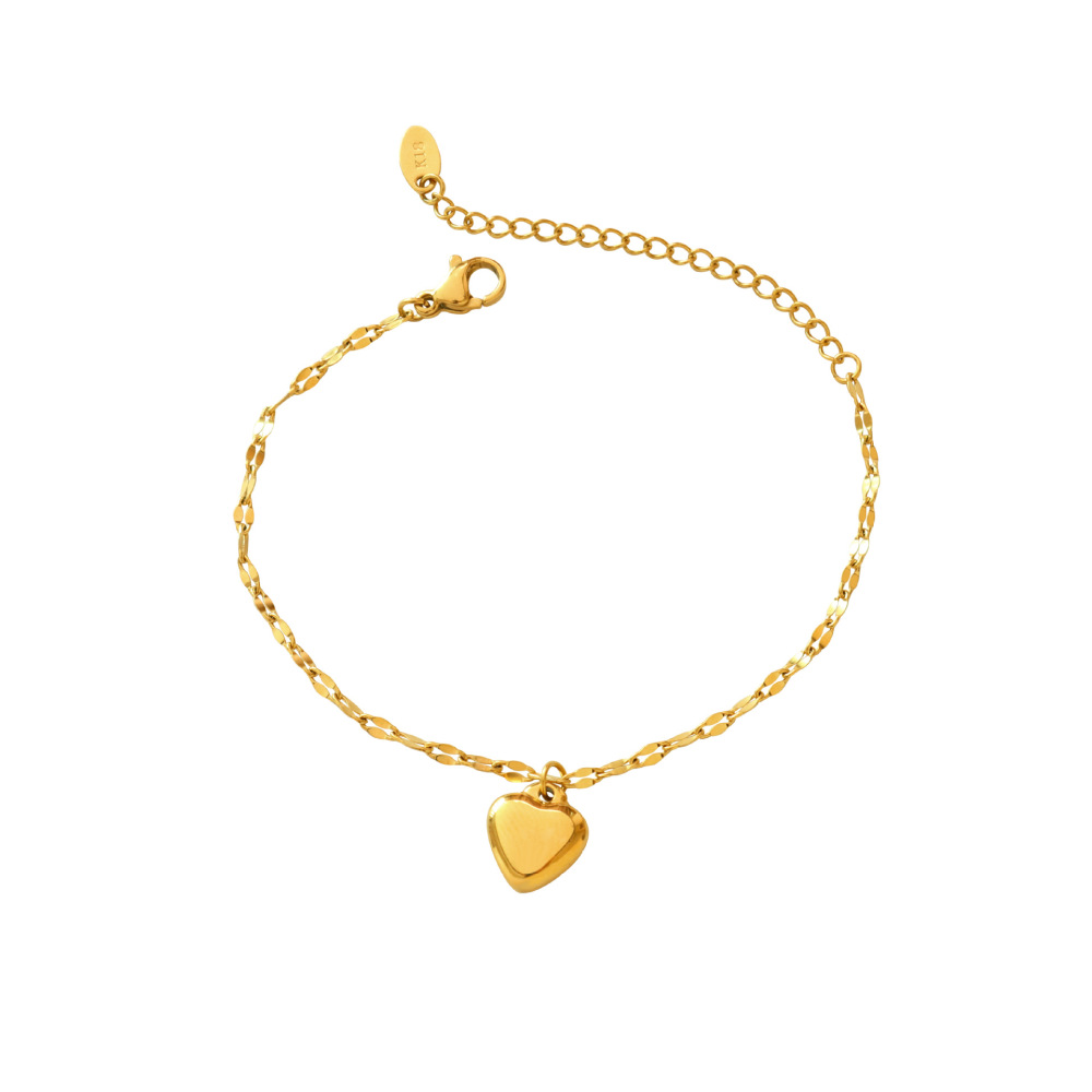 Bracelet À Breloques Romantique En Acier Inoxydable, Couleur Or, Avec Chaîne En Forme De Cœur Image5