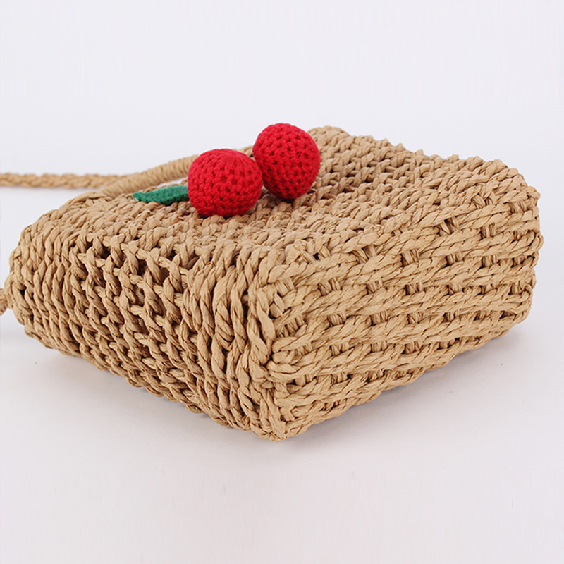 Sac De Plage Femme Tissé En Corde De Papier Cerise Style Vacances Image3