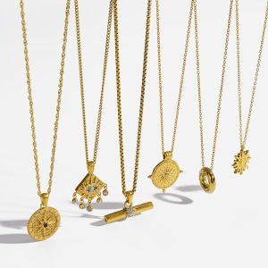 Colliers Pendentifs Pour Femmes Luxueux, Style Rétro, En Forme D'Œil De Diable Et De Soleil, En Acier Inoxydable Étanche Couleur Or Et Zircon. h5 Image4